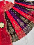 FANCY GEORGETTE MULTI COLORED EMBROIDERY SEQUENCE ZARI BOREDR WORK LEHENGA CHOLI WITH DUPATTA PARTY WEAR WHOLESALE PRICE ETHNIC GARMENT (12)