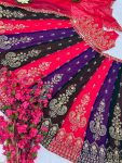 FANCY GEORGETTE MULTI COLORED EMBROIDERY SEQUENCE ZARI BOREDR WORK LEHENGA CHOLI WITH DUPATTA PARTY WEAR WHOLESALE PRICE ETHNIC GARMENT (12)