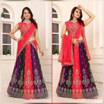 FANCY GEORGETTE MULTI COLORED EMBROIDERY SEQUENCE ZARI BOREDR WORK LEHENGA CHOLI WITH DUPATTA PARTY WEAR WHOLESALE PRICE ETHNIC GARMENT (12)