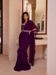 FANCY GEORGETTE RUFFLE WORK SAREE WITH UNSTITCHED BLOUSE AND BELT PARTY WEAR WHOLESALE PRICE ETHNIC GARMENT (7)