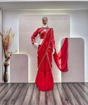 FANCY GEORGETTE RUFFLW EMBROIDERY MIRROR WORK LEHENGA SAREE WITH READY TO WEAR BLOUSE PARTY WEAR WHOLESALE PRICE ETHNIC GARMENT (8)