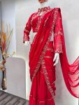 FANCY GEORGETTE RUFFLW EMBROIDERY MIRROR WORK LEHENGA SAREE WITH READY TO WEAR BLOUSE PARTY WEAR WHOLESALE PRICE ETHNIC GARMENT (8)