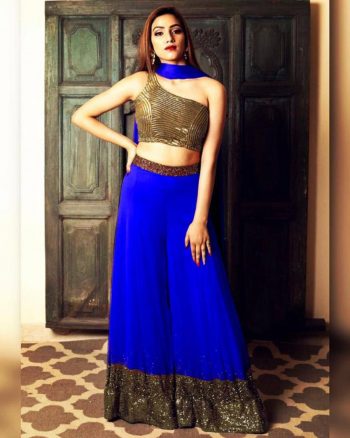 FANCY GEORGETTE ZARI SEQUENCE WORK PALAZZO BLOUSE WITH DUPATTA BLUE