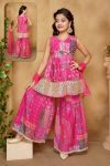 FANCY JAPAN SATIN EMBROIDERY SEQUENCE WITH DIGITAL PRINT WORK KIDS TOP SHARARA WITH DUPATTA FESTIVAL WEAR WHOLESALE PRICE ETHNIC GRAMENT (4)