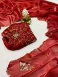 FANCY JIMMY CHOO HAND WORK SAREE WITH UNSTITCHED BLOUSE PARTY WEAR WHOLESALE PRICE ETHNIC GARMENT 1 (1)