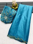 FANCY JIMMY CHOO HAND WORK SAREE WITH UNSTITCHED BLOUSE PARTY WEAR WHOLESALE PRICE ETHNIC GARMENT (8)