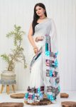 FANCY LINEN COTTON SILK DIGITAL PRINTED SILVER BORDER WORK SAREE WITH UNSTITCHED BLOUSE PARTY WEAR WHOLESALE PRICE ETHNIC GARMENT (11)