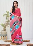 FANCY LINEN COTTON SILK DIGITAL PRINTED SILVER BORDER WORK SAREE WITH UNSTITCHED BLOUSE PARTY WEAR WHOLESALE PRICE ETHNIC GARMENT (12)