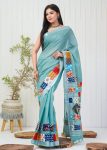 FANCY LINEN COTTON SILK DIGITAL PRINTED SILVER BORDER WORK SAREE WITH UNSTITCHED BLOUSE PARTY WEAR WHOLESALE PRICE ETHNIC GARMENT (3)