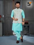 FASHIONABLE BANGLORI SILK ZARI WORK MENS KURTA POLO PANT WITH KOTI FESTIVAL WEAR WHOLESALE PRICE ETHNIC GARMENT (4)