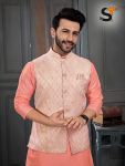 FASHIONABLE BANGLORI SILK ZARI WORK MENS KURTA POLO PANT WITH KOTI FESTIVAL WEAR WHOLESALE PRICE ETHNIC GARMENT (5)