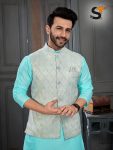 FASHIONABLE BANGLORI SILK ZARI WORK MENS KURTA POLO PANT WITH KOTI FESTIVAL WEAR WHOLESALE PRICE ETHNIC GARMENT (4)