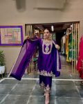 FASHIONABLE CHINON SILK EMBROIDERY SEQUENCE WORK TOP PALAZZO WITH DUPATTA PURPLE
