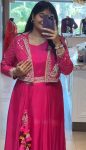 FASHIONABLE GEORGETTE EMBROIDERY SEQUENCE WORK GOWN JACKET WITH BELT PARTY WEAR WHOLESALE PRICE ETHNIC GARMENT (3)