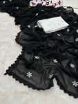 FASHIONABLE GEORGETTE THREAD WORK SAREE WITH UNSTITCHED BLOUSE BLACK