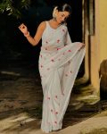FASHIONABLE GEORGETTE THREAD WORK SAREE WITH UNSTITCHED BLOUSE FESTIVAL WEAR WHOLESALE PRICE ETHNIC GARMENT (8)