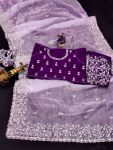 FASHIONABLE ORGANZA EMBROIDERY WORK SAREE WITH UNSTITCHED BLOUSE PARTY WEAR WHOLESALE PRICE ETHNIC GARMENT (10)