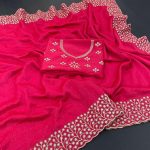 FASHIONABLE VICHITRA SILK EMBROIDERY WITH DIAMOND CUT WORK SAREE WITH UNSTITCHED BLOUSE FESTIVAL WEAR WHOLESALE PRICE ETHNIC GARMENT (7)