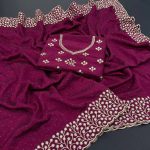 FASHIONABLE VICHITRA SILK EMBROIDERY WITH DIAMOND CUT  WORK SAREE WITH UNSTITCHED BLOUSE PINK