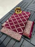 FASHIONABLE VISCOSE BANDHANI PRINTED ZARI WEAVING WORK SAREE WITH UNSTITCHED BLOUSE MAROON