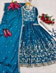 MOST PICKED SATIN SILK EMBROIDERY SEQUENCE WORK GOWN KAMAR BELT WITH DUPATTA PARTY WEAR WHOLESALE PRICE ETHNIC GARMENT (5)