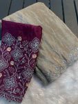 NEW ARRIVAL CHINON SILK EMBROIDERY SEQUENCE ARC BORDER WORK SAREE WITH UNSTITCHED BLOUSE PARTY WEAR WHOLESALE PRICE ETHNIC GARMENT (6)