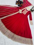 RICH LOOK GEORGETTE SEQUENCE CODING EMBROIDERY WORK GOWN WITH DUPATTA FESTIVAL WEAR WHOLESALE PRICE ETHNIC GARMENT (2)