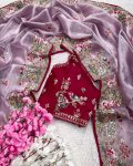 RICH LOOK JIMMY CHOO SEQUENCE THREAD EMBROIDERY CODING WORK SAREE WITH UNSTITCHED BLOUSE BABY PINK