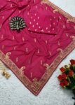 TRADITIONAL VICHITRA SILK ZARI SWAROSKI WORK SAREE WITH UNSTITCHED BLOUSE PARTY WEAR WHOLESALE PRICE ETHNIC GARMENT (4)