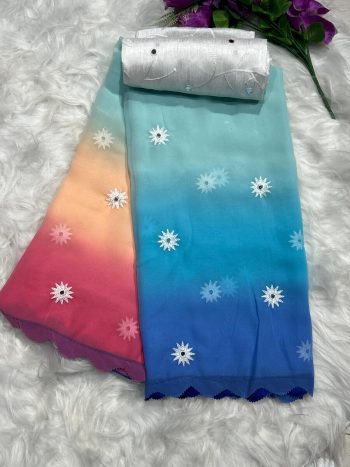 TREANDING BLOOMING GEORGETTE EMBROIDERY MIRROR WORK SAREE WITH UNSTITCHED BLOUSE MULTI