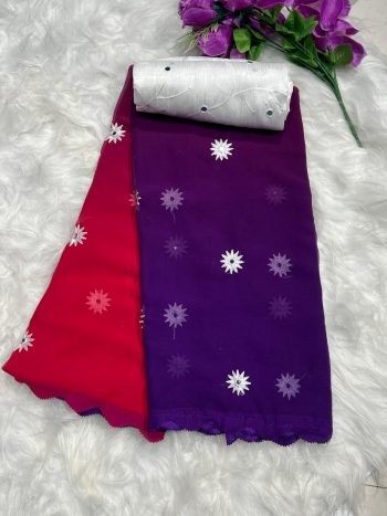 TREANDING BLOOMING GEORGETTE EMBROIDERY MIRROR WORK SAREE WITH UNSTITCHED BLOUSE PURPLE