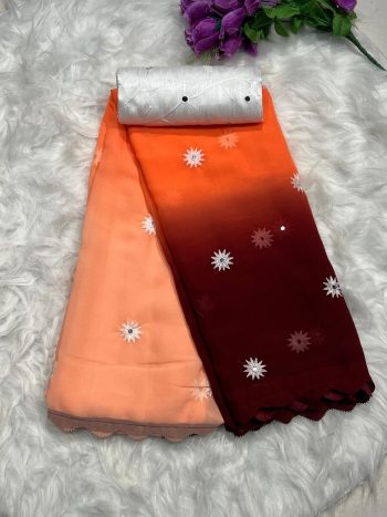 TREANDING BLOOMING GEORGETTE EMBROIDERY MIRROR WORK SAREE WITH UNSTITCHED BLOUSE MULTI