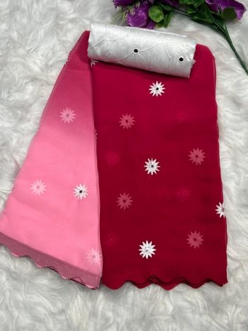 TREANDING BLOOMING GEORGETTE EMBROIDERY MIRROR WORK SAREE WITH UNSTITCHED BLOUSE PINK
