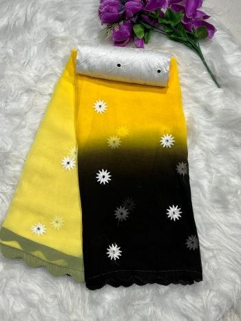 TREANDING BLOOMING GEORGETTE EMBROIDERY MIRROR WORK SAREE WITH UNSTITCHED BLOUSE YELLOW