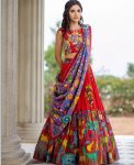 TREANDING COTTON KALAMKARI PRINT WORK LEHENGA CHOLI WITH DUPATTA RED