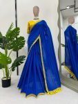 TREANDING COTTON LACE WITH LATKAN ON PALLU WORK SAREE WITH UNSTITCHED BLOUSE FESTIVAL WEAR WHOLESALE PRICE ETHNIC GARMENT (4)