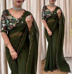 TREANDING GEORGETTE ARC BORDER WORK SAREE WITH UNSTITCHED BLOUSE FESTIVAL WEAR WHOLESALE PRICE ETHNIC GARMENT (5)