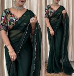 TREANDING GEORGETTE ARC BORDER WORK SAREE WITH UNSTITCHED BLOUSE FESTIVAL WEAR WHOLESALE PRICE ETHNIC GARMENT (7)