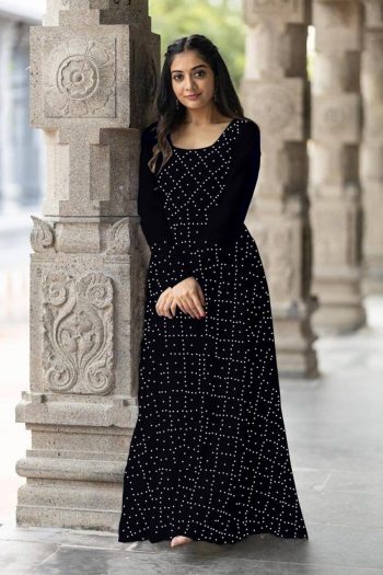 TREANDING GEORGETTE SEQUENCE WORK READY TO WEAR GOWN BLACK