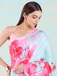 TREANDING JAPAN SATIN PRINT WORK SAREE WITH UNSTITCHED BLOUSE PARTY WEAR WHOLESALE PRICE ETHNIC GARMENT (2)