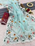 TREANDING ORGANZA SILK EMBROIDERY WORK SAREE WITH UNSTITCHED BLOUSE PARTY WEAR WHOLESALE PRICE ETHNIC GARMENT (3)