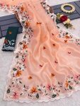 TREANDING ORGANZA SILK EMBROIDERY WORK SAREE WITH UNSTITCHED BLOUSE PARTY WEAR WHOLESALE PRICE ETHNIC GARMENT (5)