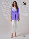TREANDING RAYON EMBROIDERY WORK READY TO WEAR  TOP LAVENDER