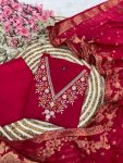 TREANDING VISCOSE CHANDERI EMBROIDERY WORK TOP BOTTOM WITH DUPATTA FESTIVAL WEAR WHOLESALE PRICE ETHNIC GARMENT (10)