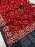 TRENDING GEORGETTE BANDHANI PRINTED PITA WORK SAREE WITH UNSTITCHED BLOUSE MAROON