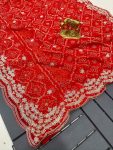 TRENDING GEORGETTE BANDHANI PRINTED PITA WORK SAREE WITH UNSTITCHED BLOUSE RED