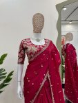 TRENDING JIMMY CHOO EMBROIDERY SEQUENCE WORK SAREE WITH UNSTITCHED BLOUSE PARTY WEAR WHOLESALE PRICE ETHNIC GARMENT (8)