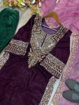 TRENDING VISCOSE VELVET EMBROIDERY MIRROR WORK TOP BOTTOM WITH DUPATTA PARTY WEAR WHOLESALE PRICE ETHNIC GARMENT (4)