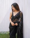 ATTRACTIVE BUTTERFLY NET EMBROIDERY SEQUENCE DIAMOND WORK SAREE WITH UNSTITCHED BLOUSE PARTY WHOLESALE PRICE ETHNIC GARMENT 1 (2)