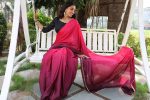 ATTRACTIVE CHINON SILK MILL DYED WITH PEARL LACE WORK SAREE WITH UNSTITCHED BLOUSE PARTY WEAR WHOLESALE PRICE ETHNIC GARMENT 1 (3)